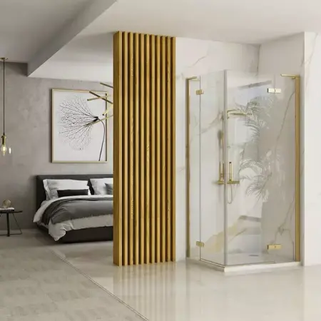 Cabina de dus patrata Rea Hugo cu 2 usi batante 90x90 cm auriu periat [1]