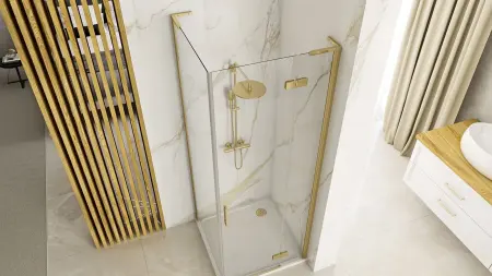Cabina de dus patrata Rea Hugo cu usa batanta 90x90 cm auriu periat [3]
