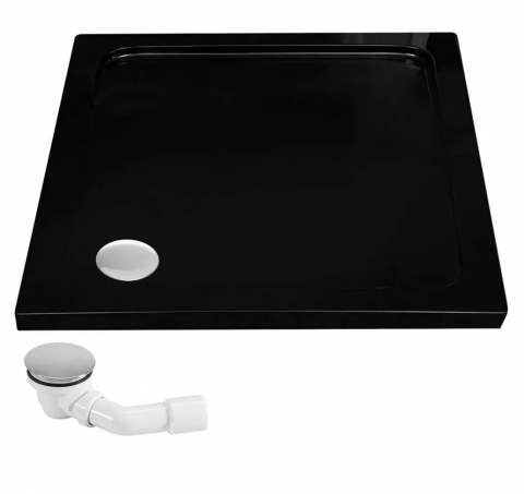 Cabina dus cu cadita de dus patrata Rea Solar cu usa glisanta 90x90 negru mat [1]