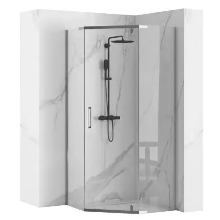 Cabine dus - Cabina de dus pentagonala Rea Axin Crom cu cadita alba 80x80 crom