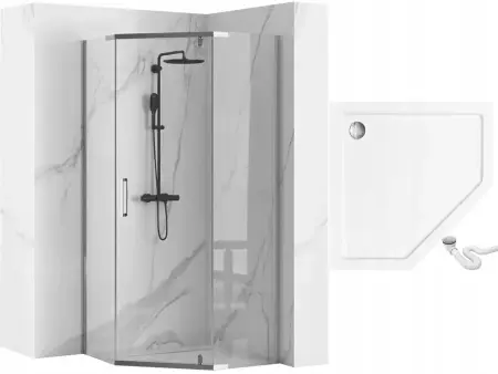 Cabina de dus pentagonala Rea Axin Crom cu cadita alba 80x80 crom [5]