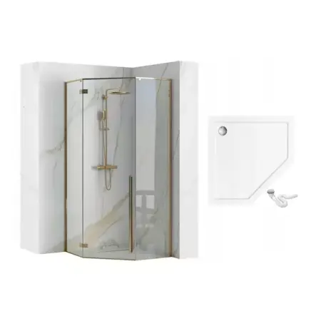 Cabine de dus pentagonale - Cabina de dus pentagonala Rea Diamond cu usa batanta 100x100 auriu