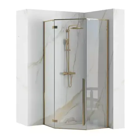 Cabina de dus pentagonala Rea Diamond cu usa batanta 100x100 auriu [7]