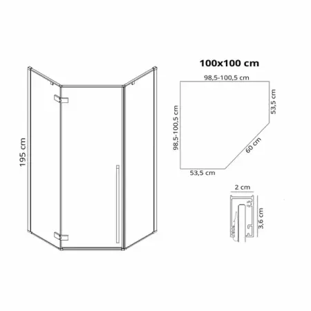 Cabina de dus pentagonala Rea Diamond cu usa batanta 100x100 negru mat [1]
