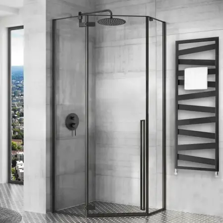 Cabina de dus pentagonala Rea Diamond cu usa batanta 80x80 negru mat [5]