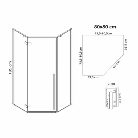 Cabina de dus pentagonala Rea Diamond cu usa batanta 80x80 negru mat [1]