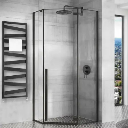 Cabina de dus pentagonala Rea Diamond cu usa batanta 80x80 negru mat [4]