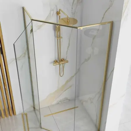 Cabina de dus pentagonala Rea Diamond cu usa batanta 90x90 auriu [3]