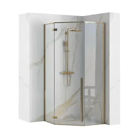 Cabine de dus pentagonale - Cabina de dus pentagonala Rea Diamond cu usa batanta 90x90 auriu
