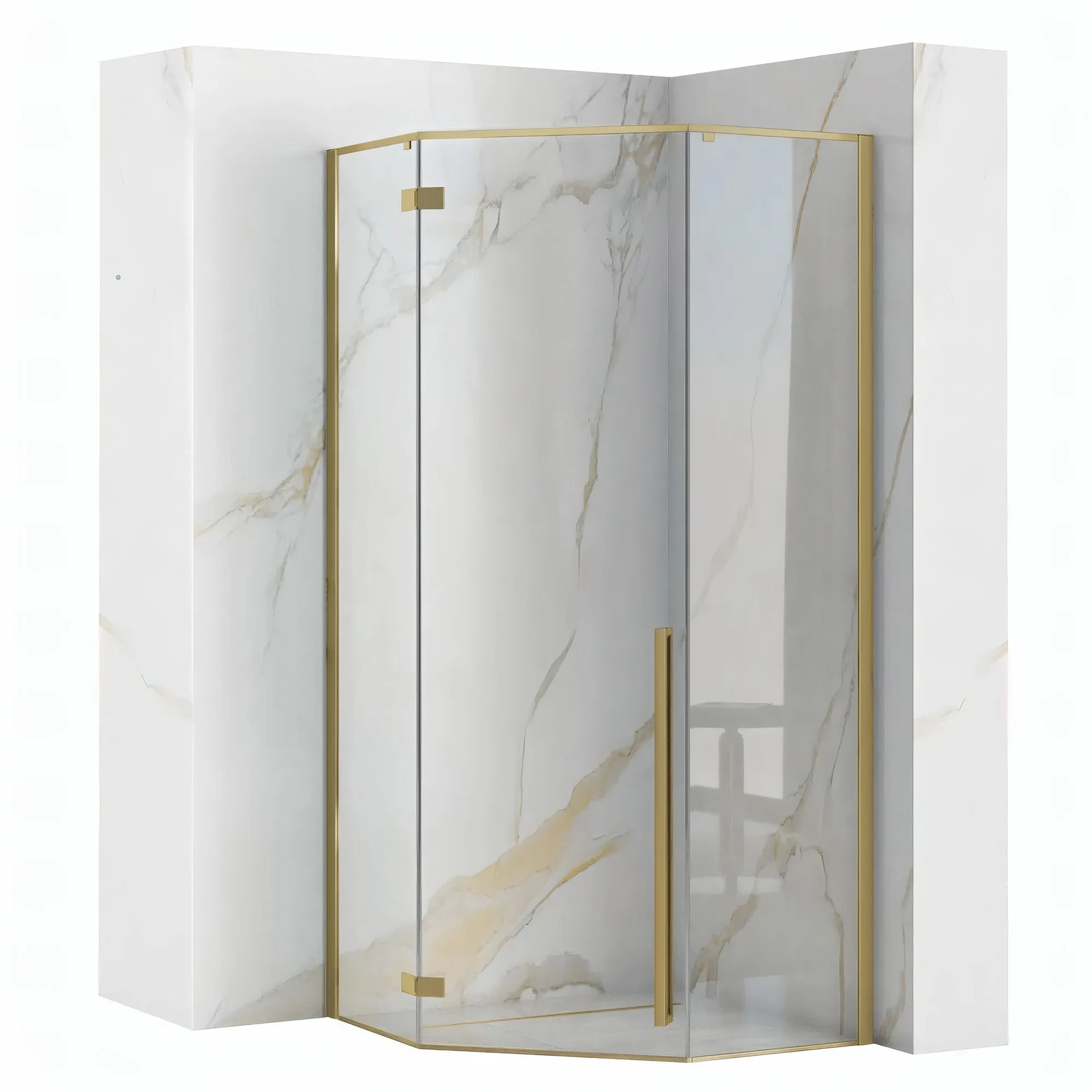 Cabine de dus pentagonale - Cabina de dus pentagonala Rea Diamond cu usa batanta 90x90 auriu periat