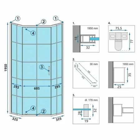 Cabina de dus pentagonala Rea Hex cu usa pivotanta 80x80 negru mat [1]