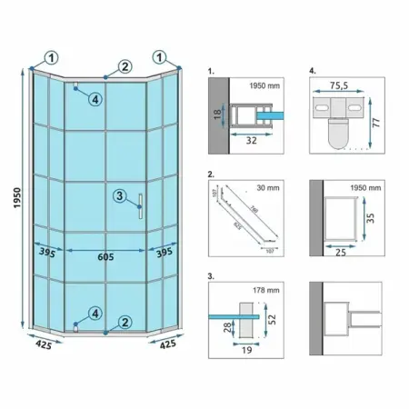 Cabina de dus pentagonala Rea Hex cu usa pivotanta 90x90 negru mat [1]