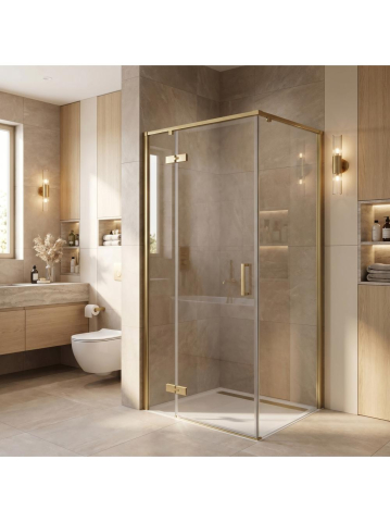 Cabina de dus colt Rea Bruno 90x90 auriu periat sticla transparenta 6mm usi batante [0]