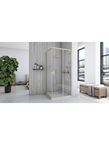 Cabina de dus Rea City cu cadita neagra 80x80 cm auriu periat [4]