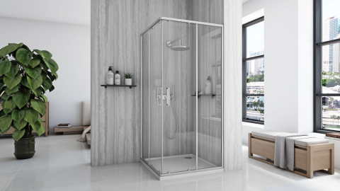 Cabină de duș Rea City cu cadita neagra 90x90 cm crom periat [3]