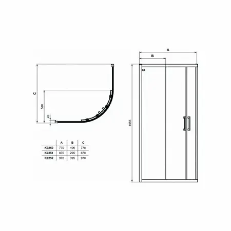 Cabina de dus semirotunda cu usi glisante 90x90 Ideal Standard Connect 2 profil crom [1]