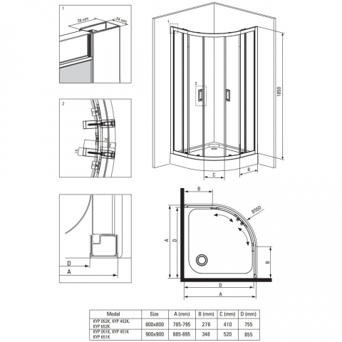 Cabina de dus semirotunda Deante Funkia cu usi culisante 80x80 cm finisaj crom cu sticla transparenta [3]