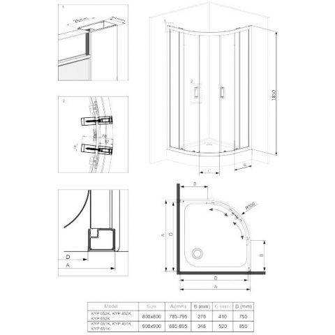 Cabina de dus semirotunda Deante Funkia cu usi culisante 80x80x185 cm finisaj crom [2]