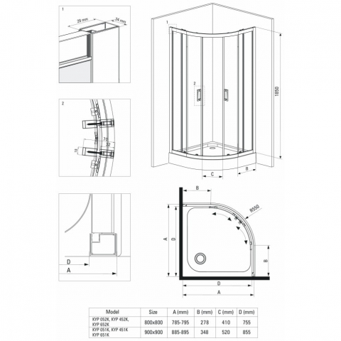 Cabina de dus semirotunda Deante Funkia negru cu usi culisante 80x80 cm [3]