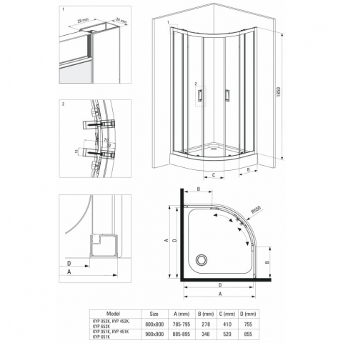 Cabina de dus semirotunda Deante Funkia negru cu usi culisante 90x90 cm [3]