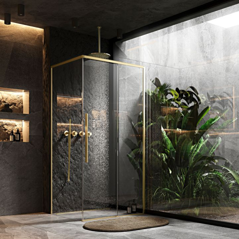 Cabina de dus SOLAR cu cadita neagra 100x80cm auriu periat  [1]
