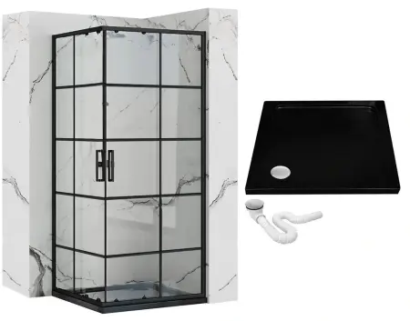 Cabina dus cu cadita de dus dreptunghiulara cu usi culisante Rea Concept 80x100 negru mat [5]