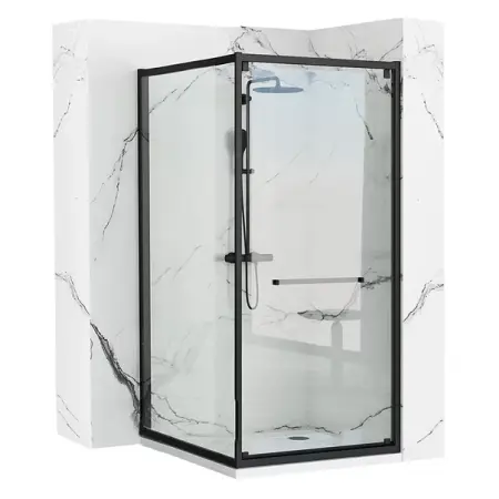 Cabine de dus dreptunghiulare - Cabina dus cu cadita de dus dreptunghiulara si usa glisanta Rea Space In 80x100 negru mat