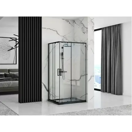 Cabina dus cu cadita de dus dreptunghiulara si usi glisante Rea Punto 80x100 negru mat [4]