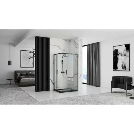 Cabina dus cu cadita de dus dreptunghiulara si usi glisante Rea Punto 80x100 negru mat [6]