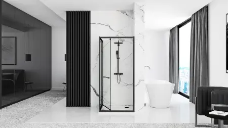 Cabina dus cu cadita de dus patrata cu usa culisanta Rea Space In 90x90 negru - alb [2]
