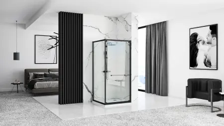 Cabina dus cu cadita de dus patrata cu usa culisanta Rea Space In 90x90 negru - alb [3]