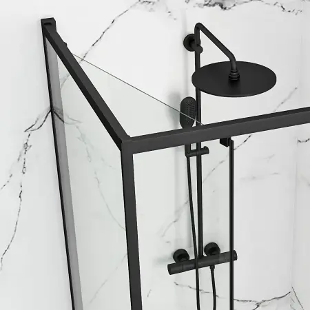 Cabina dus cu cadita de dus patrata cu usa culisanta Rea Space In 90x90 negru - alb [6]