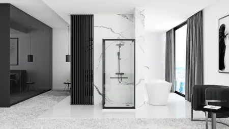 Cabina dus cu cadita de dus patrata cu usa culisanta Rea Space In 90x90 negru mat [1]