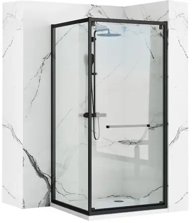 Cabine de dus patrate - Cabina dus cu cadita de dus patrata cu usa culisanta Rea Space In 90x90 negru mat