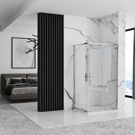 Cabina dus cu cadita de dus patrata Rea Punto crom cu doua usi culisante 80x80 alb [1]