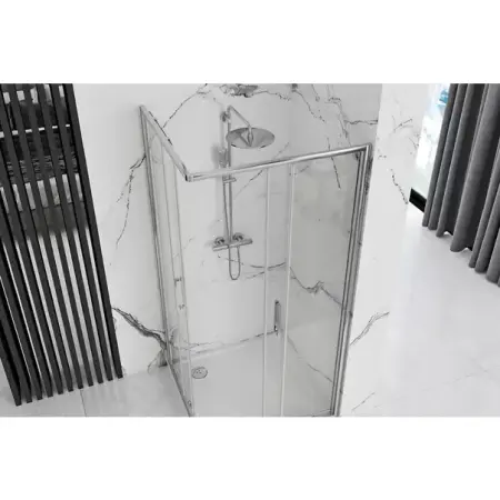 Cabina dus cu cadita de dus patrata Rea Punto crom cu doua usi culisante 80x80 negru [5]