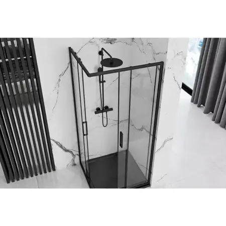 Cabina dus cu cadita de dus patrata Rea Punto cu doua usi culisante 80x80 negru [2]