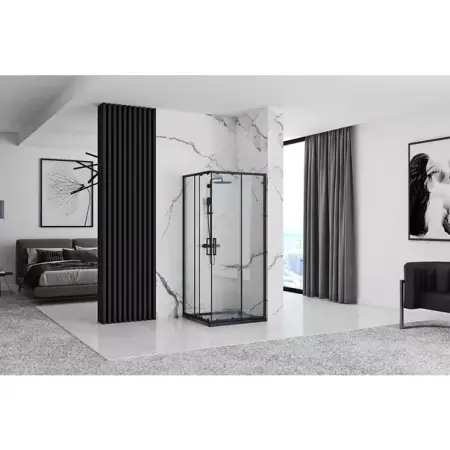 Cabina dus cu cadita de dus patrata Rea Punto cu doua usi culisante 80x80 negru [3]