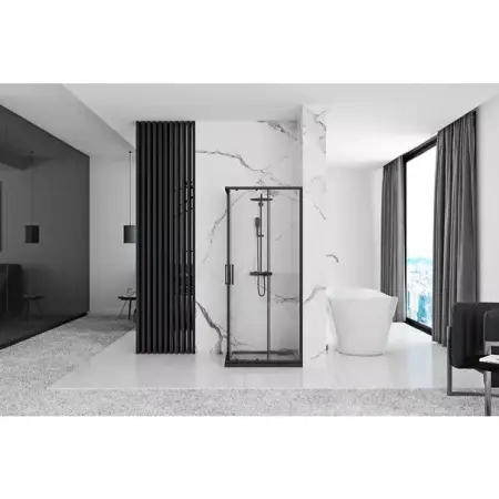 Cabina dus cu cadita de dus patrata Rea Punto cu doua usi culisante 80x80 negru [5]