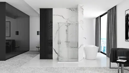 Cabina dus cu cadita de dus patrata Rea Punto cu doua usi culisante 90x90 crom - alb [3]