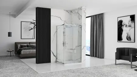 Cabina dus cu cadita de dus patrata Rea Punto cu doua usi culisante 90x90 crom - alb [1]