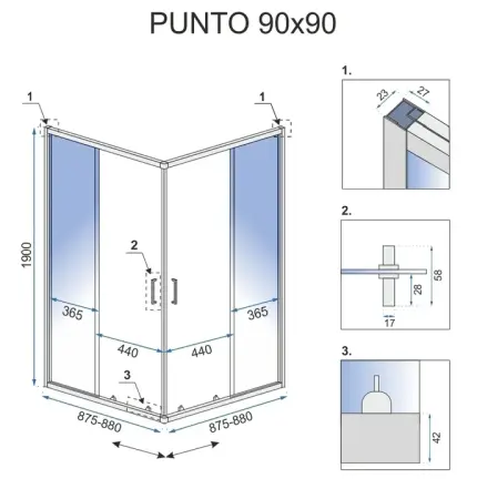 Cabina dus cu cadita de dus patrata Rea Punto cu doua usi culisante 90x90 crom - negru [4]