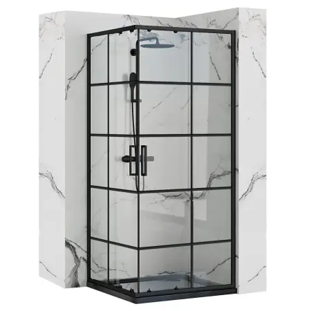 Cabine dus - Cabina dus cu cadita de dus patrata si usi culisante Rea Concept 80x80 negru mat