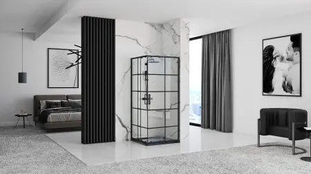 Cabina dus cu cadita de dus patrata si usi culisante Rea Concept 80x80 negru mat [2]