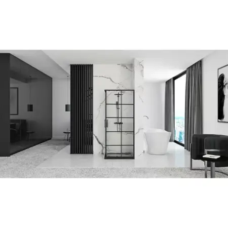 Cabina dus cu cadita de dus patrata si usi glisante Rea Concept 90x90 negru mat [2]
