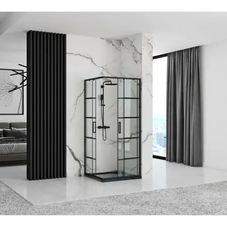 Cabina dus cu cadita de dus patrata si usi glisante Rea Concept 90x90 negru mat [4]