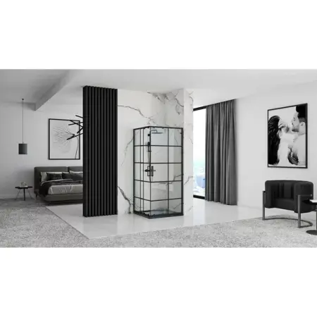 Cabina dus cu cadita de dus patrata si usi glisante Rea Concept 90x90 negru mat [3]