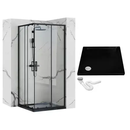Cabina dus cu cadita de dus patrata si usi glisante Rea Punto 90x90 alb [8]