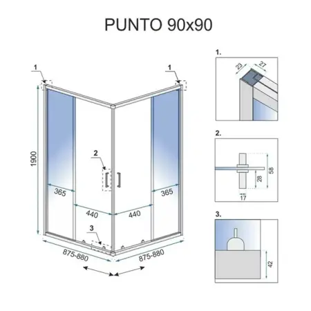 Cabina dus cu cadita de dus patrata si usi glisante Rea Punto 90x90 alb [1]