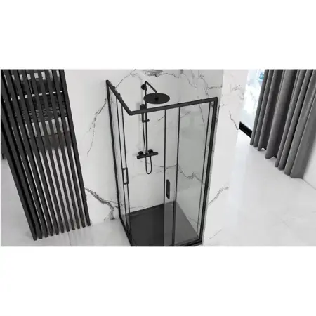 Cabina dus cu cadita de dus patrata si usi glisante Rea Punto 90x90 alb [4]